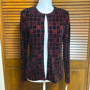 NWT XSCAPE Evening Cocktail Black with Red Metallic Glitter Jacket Size S